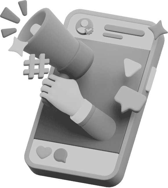 black and white cartoon phone with marketing megaphone popping out