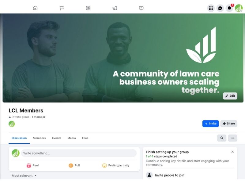 Screenshot of Lawn Care Launch Member's Facebook Group