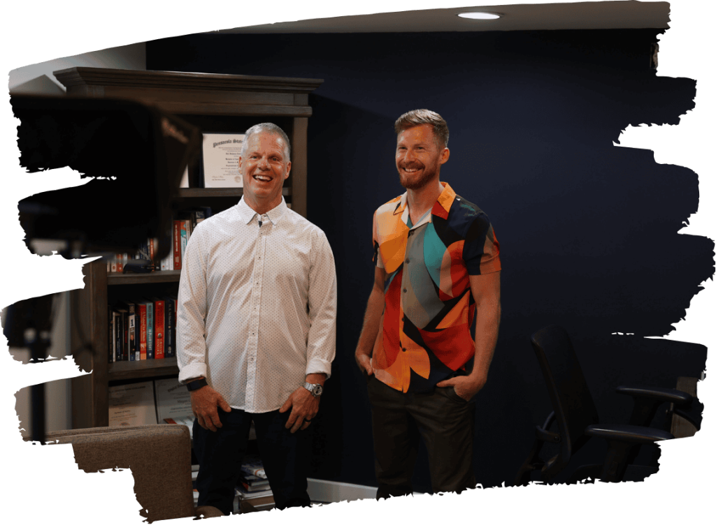 Joey and Kevin from Lawn Care Launch talking to a camera